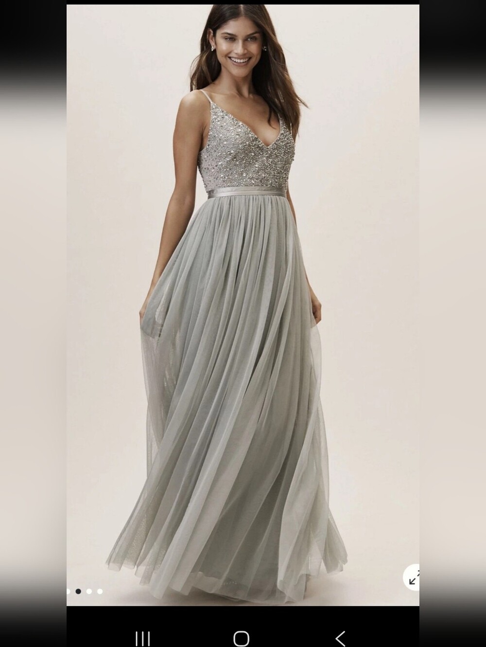 BHLDN Silver Beaded Tulle Maxi Dress